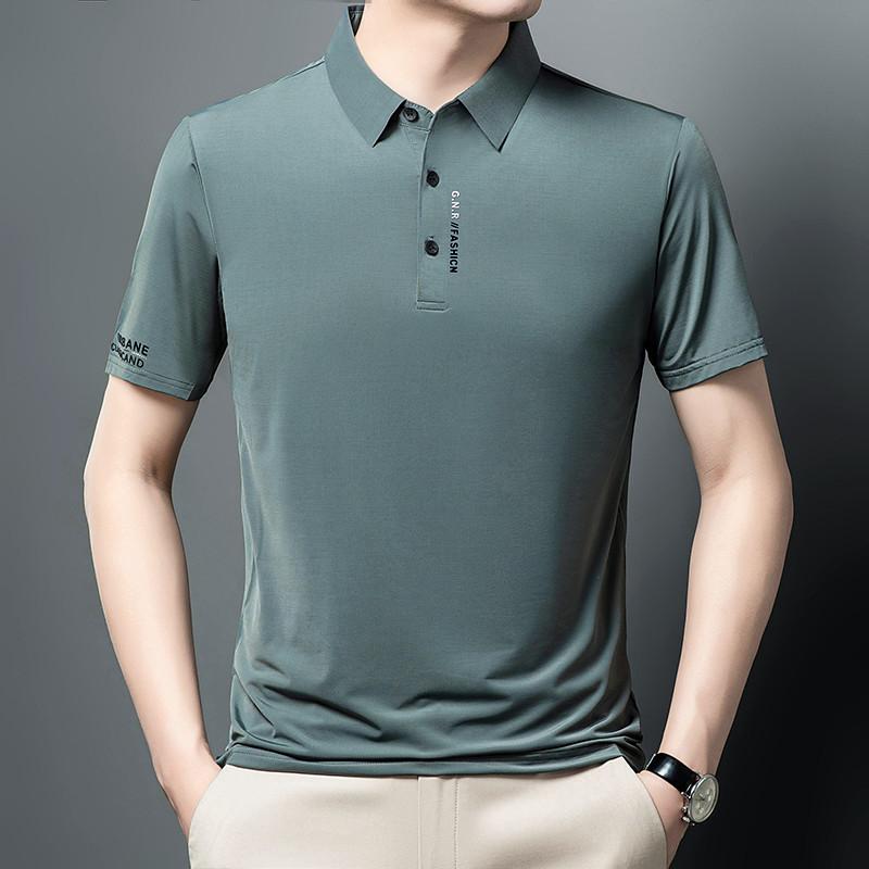 Ice Silk Short Sleeve Polo Shirt Business Men'S Casual Lapel Non-Ironing Thin Half Sleeve T-Shirt Men'S Clothing