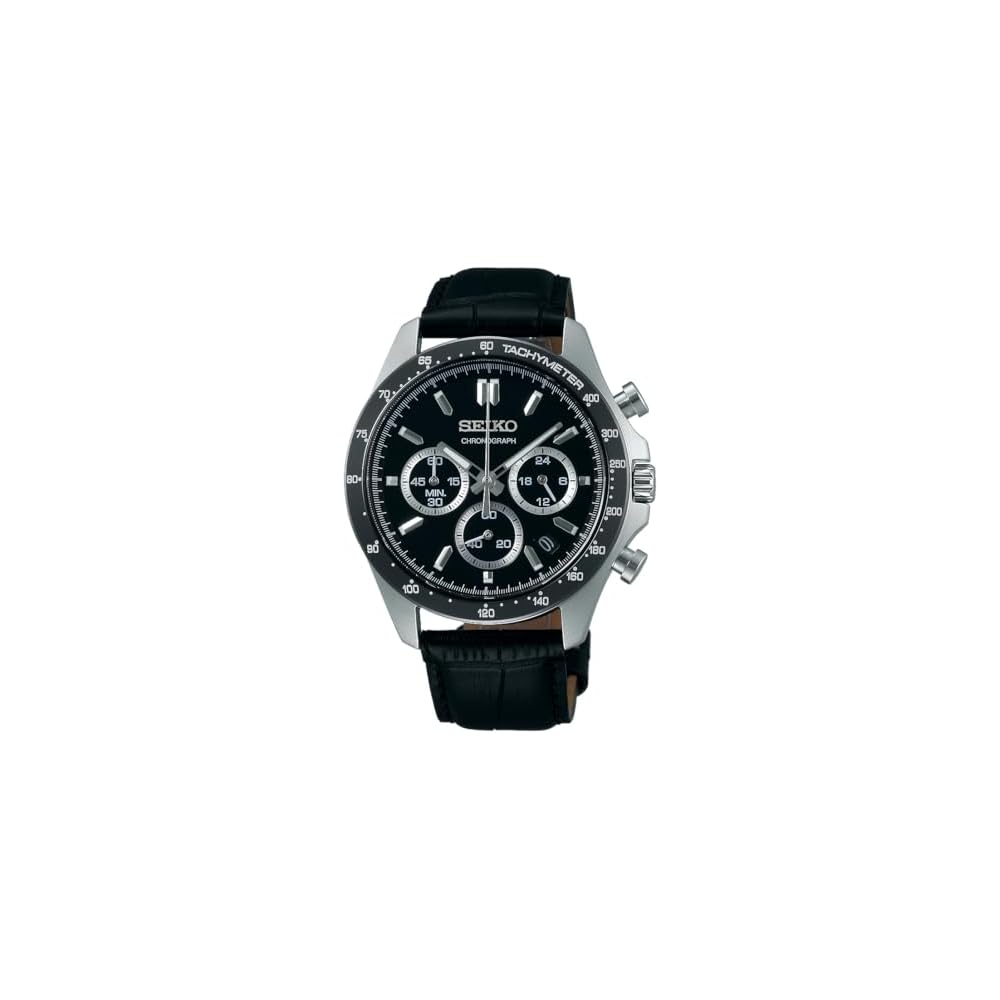 

Seiko Selection SBTR021 Men s Quartz Chronograph Watch Black Dial Leather Strap Stainless Steel 24-Hour Date Calendar