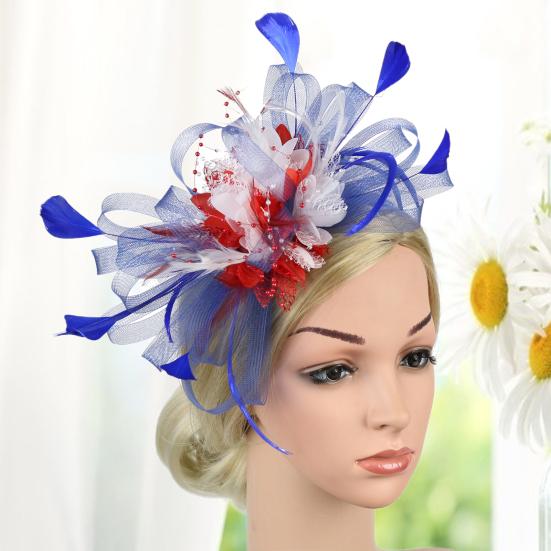 Mesh Solid Color Fascinator Hat Faux Feather Flower Shape Party Headwear Hair Accessories