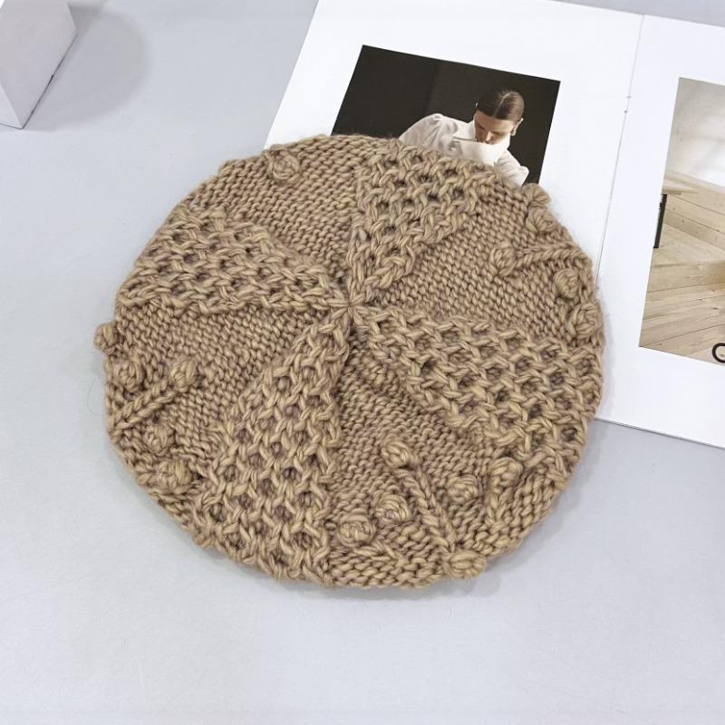 25 early autumn new cashmere beret women's 100 pure cashmere autumn three-dimensional twisted flower handmade tide