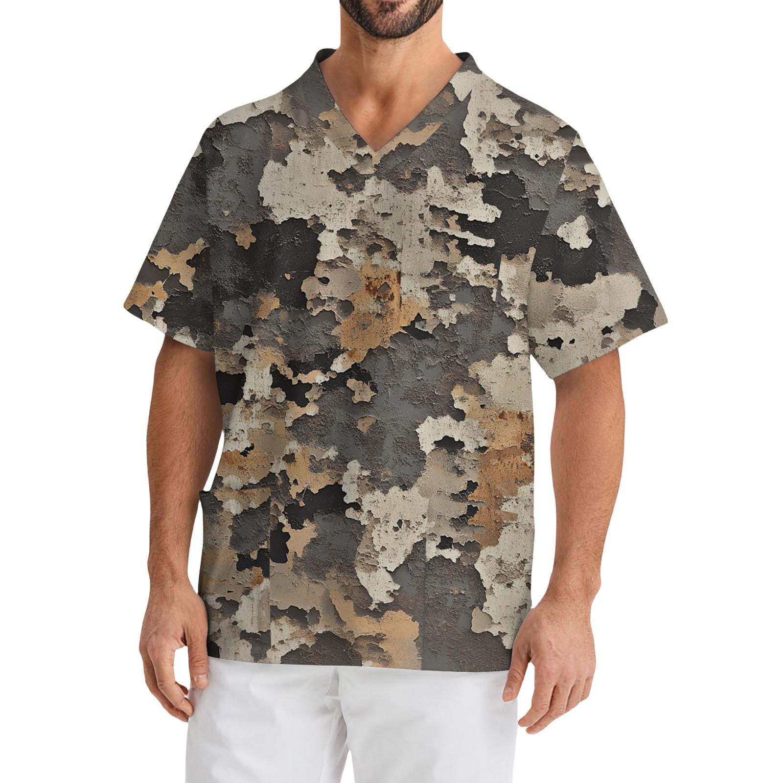 

Men s Casual Short-Sleeved V-Neck Printed Front Pocket Top XXL