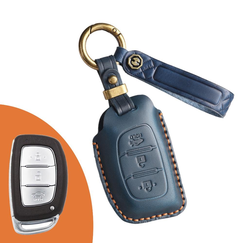 Handmade Leather Key Cover for Hyundai IX35 Elantra Verna Retro Style Car Key Protector