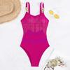 Women Sexy Monokini Sling Sleeveless Tassel Decor Swimsuit Mesh Splicing Backless Design One-piece Bikini
