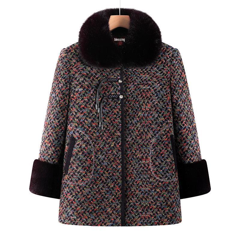 Mom s Winter Wool Coat for Seniors, Velvet-Enhanced Wool Top, Grandma s Warm Autumn/Winter Wear 2XL фиолетовый