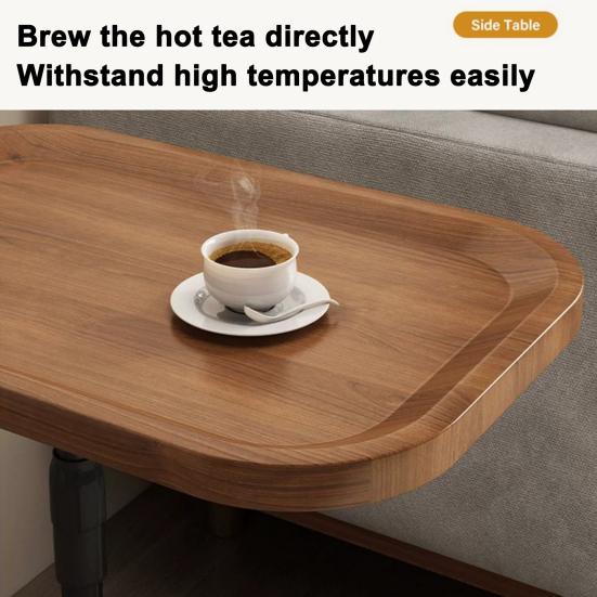 Tea Table C Shaped End Table, Adjustable Height Side for Couch, Night Stand with Bedside 2-Tier Storage Shelf, Living Room and Bedroom (Brown)