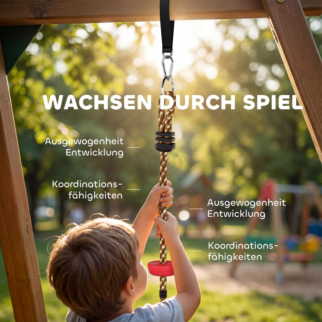 Kletterseil, Kinderschaukel-Set für Bäume mit Plattformen und Scheibenschaukelsitz, Hindernisparcours für Kinder im Garten, Rot