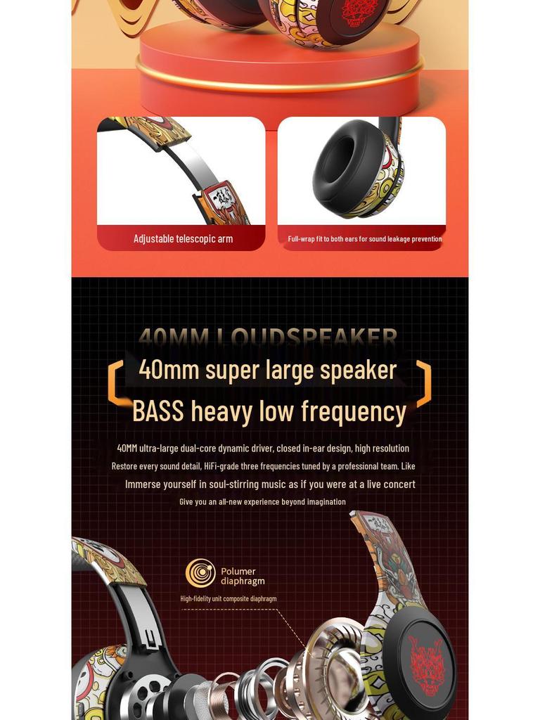 Guochao Graffiti Bluetooth Wireless Over-Ear Gaming Headphones - New Design Bestseller.