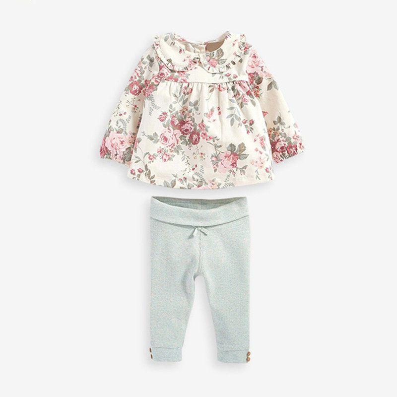 Girls' Floral Suit, Long-Sleeved Top, Leggings, Two-Piece Set, Kidsren's Pure Cotton Autumn Clothing, Baby T-Shirt Two-Piece Set 6