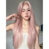 Pink Long Wig for Women with Middle-Parted White Bangs and Straight Lace Front