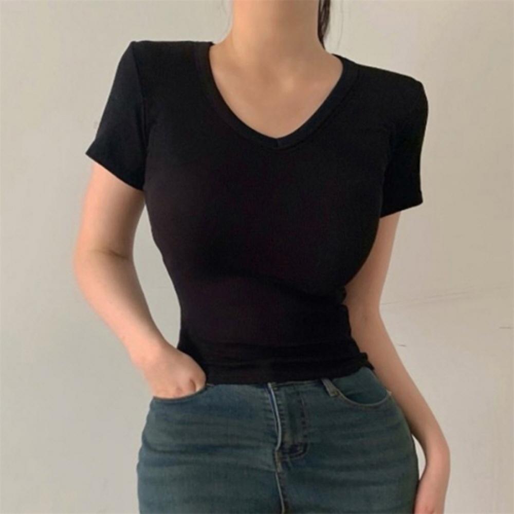 New ArriVals Open Run Women V Neck Slim FiT Ribbed T shirT