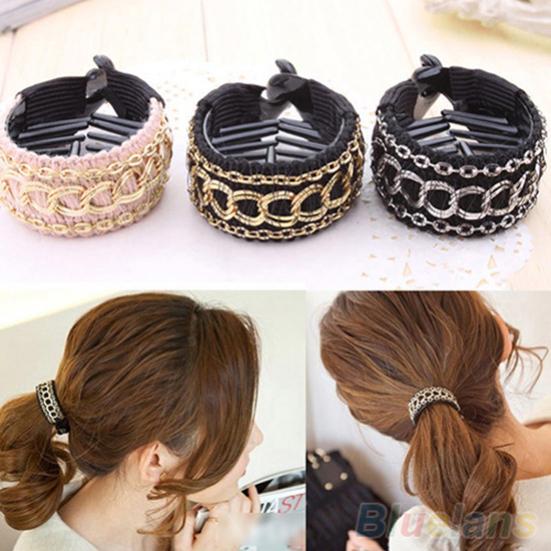 Women Girl Fashion Chain Fabrics Hair Clip Hair Barrette Ponytail Holder Buckle