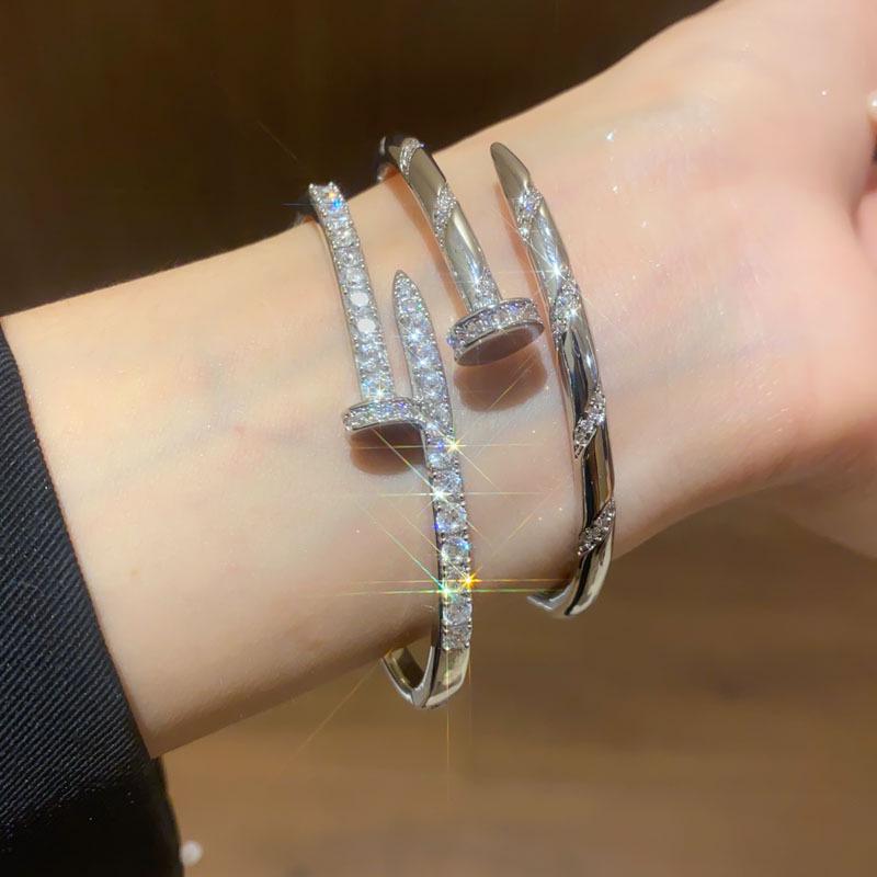 18K Gold Plated Zircon Arrow Geometric Bangle: Elegant High-End Design Bracelet for Women.