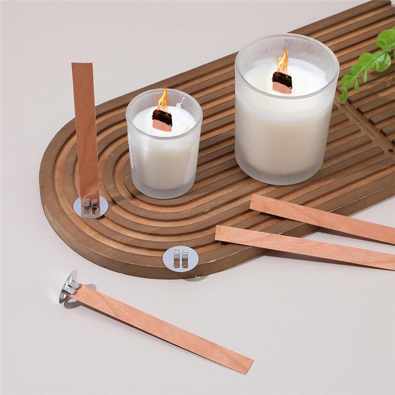 HHO-Thickened Wood Candle Wicks With Metal Base Naturally Wood Wicks For DIY Candles Making Easy To Burn
