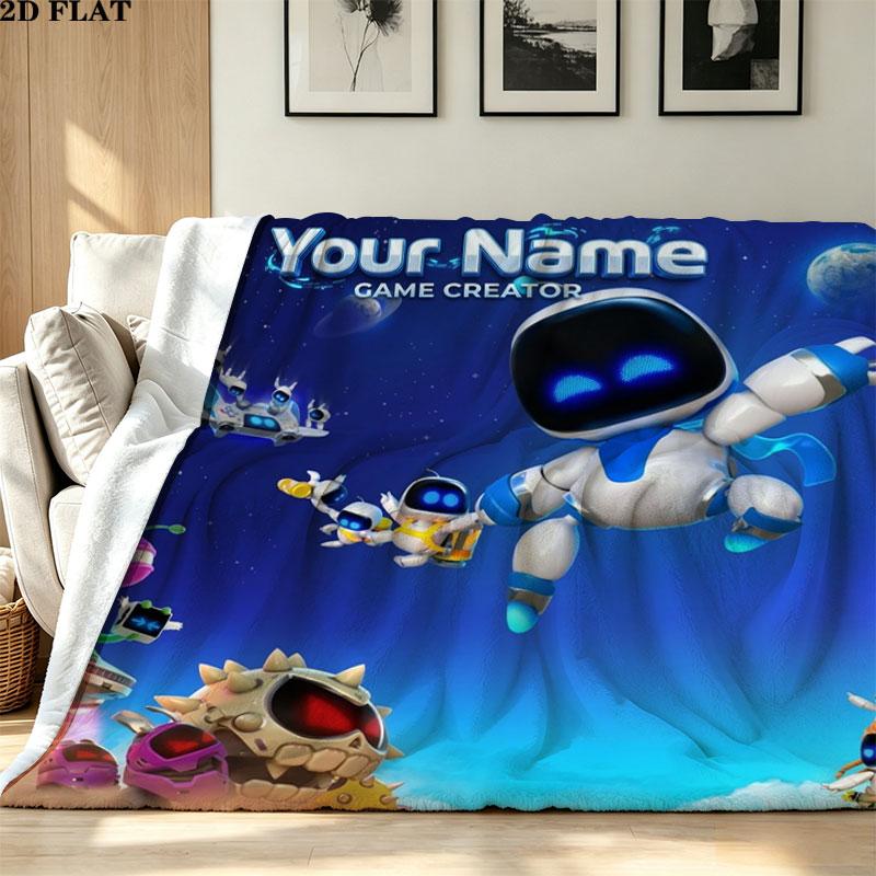 1PC ASTRO BOT Custom Name Patterned Flannel Blanket Suitable For All Seasons for Home Decor Warmth and Comfort Gifts Holiday Present