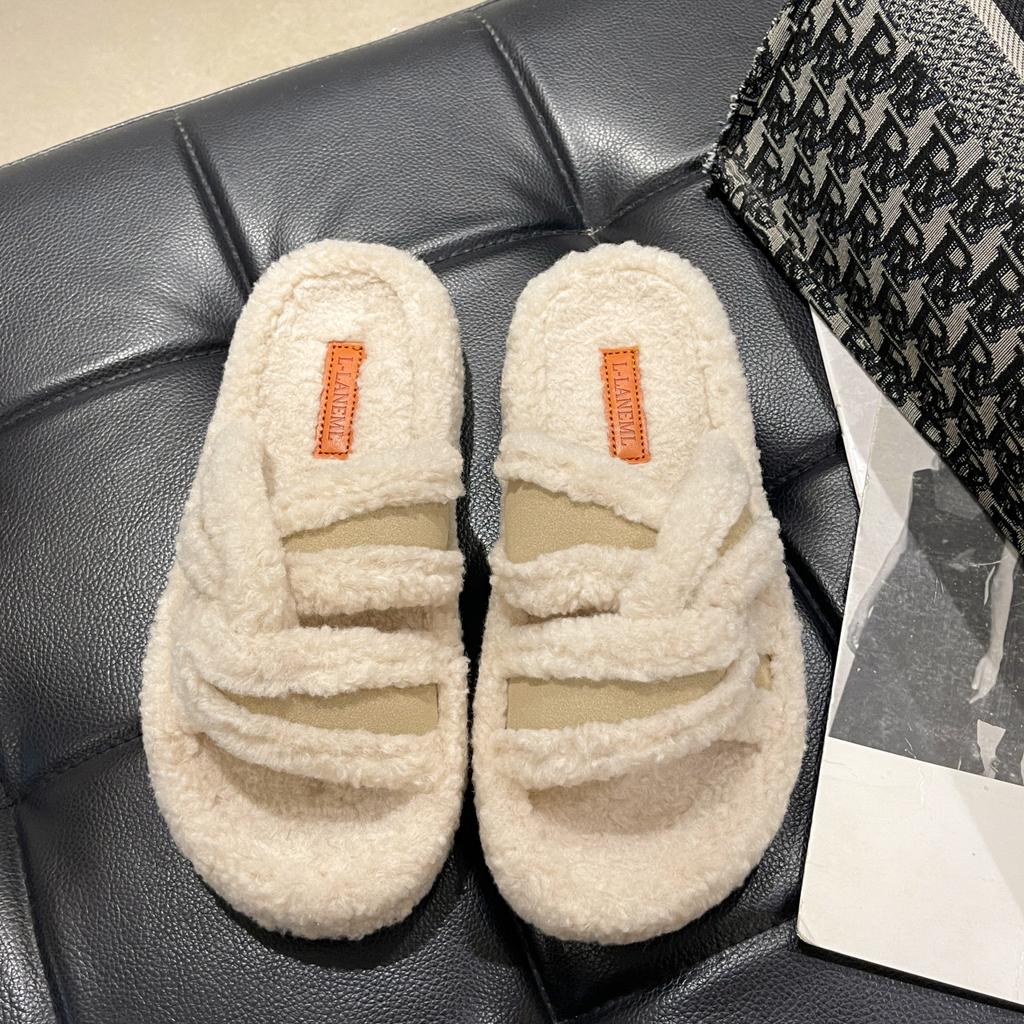 Fashion 2024 New Winter Furry Slippers Fashion Open Toe Comfortable Slippers Women's Indoor Cotton Shoes Fluffy Warm Home Slippers