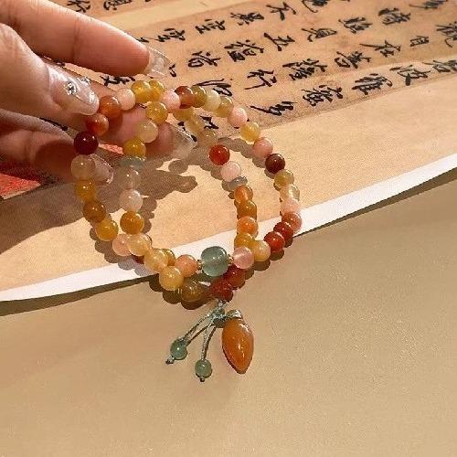 Chinese Handmade Pumpkin Bead Bracelet Anti-natural Stone Beaded Gourd Retro Bracelet Zen High-end Antique Jewelry