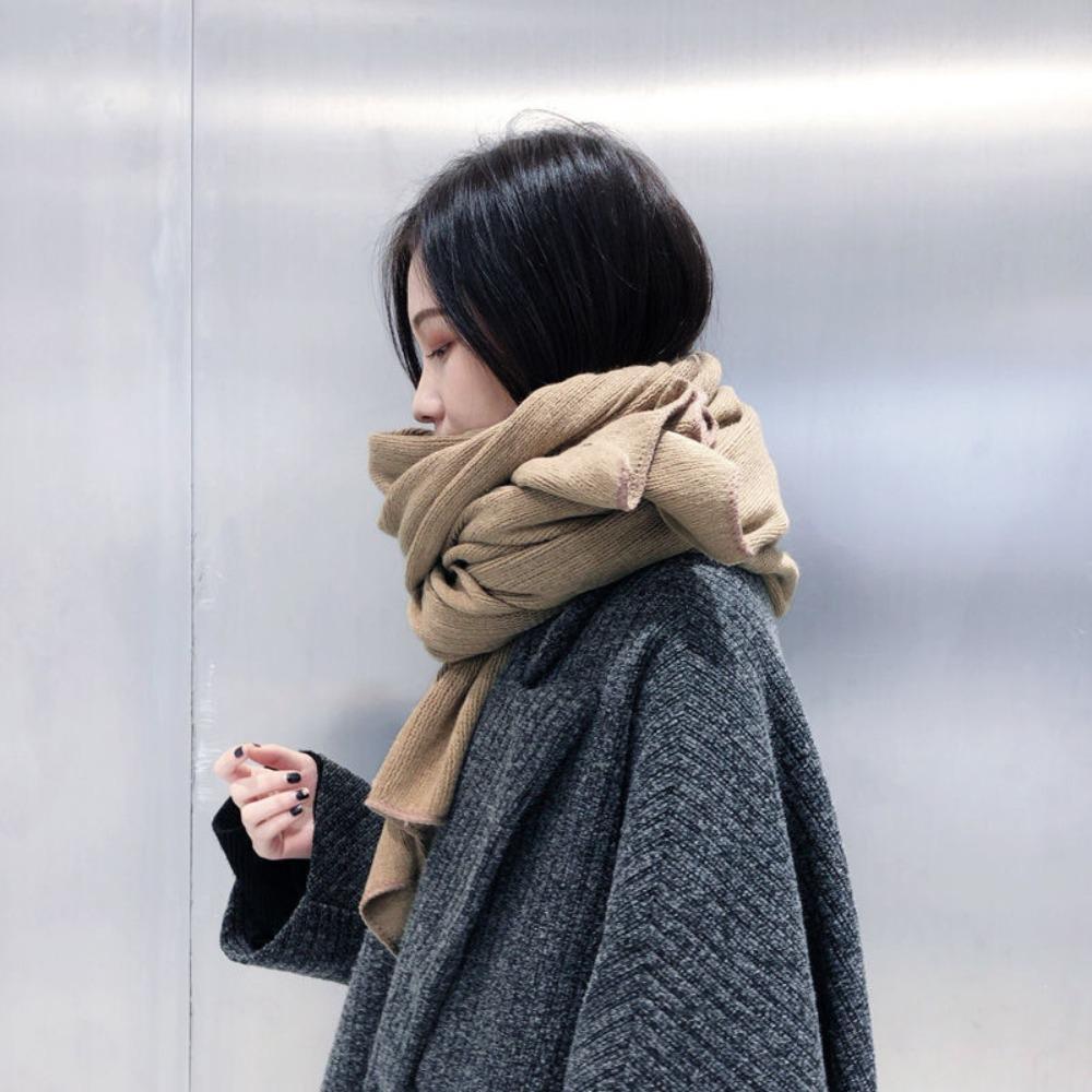 Solid Color Winter Knitted  Scarf Thick Warm Women Wrap Shawls Casual Long Scarves