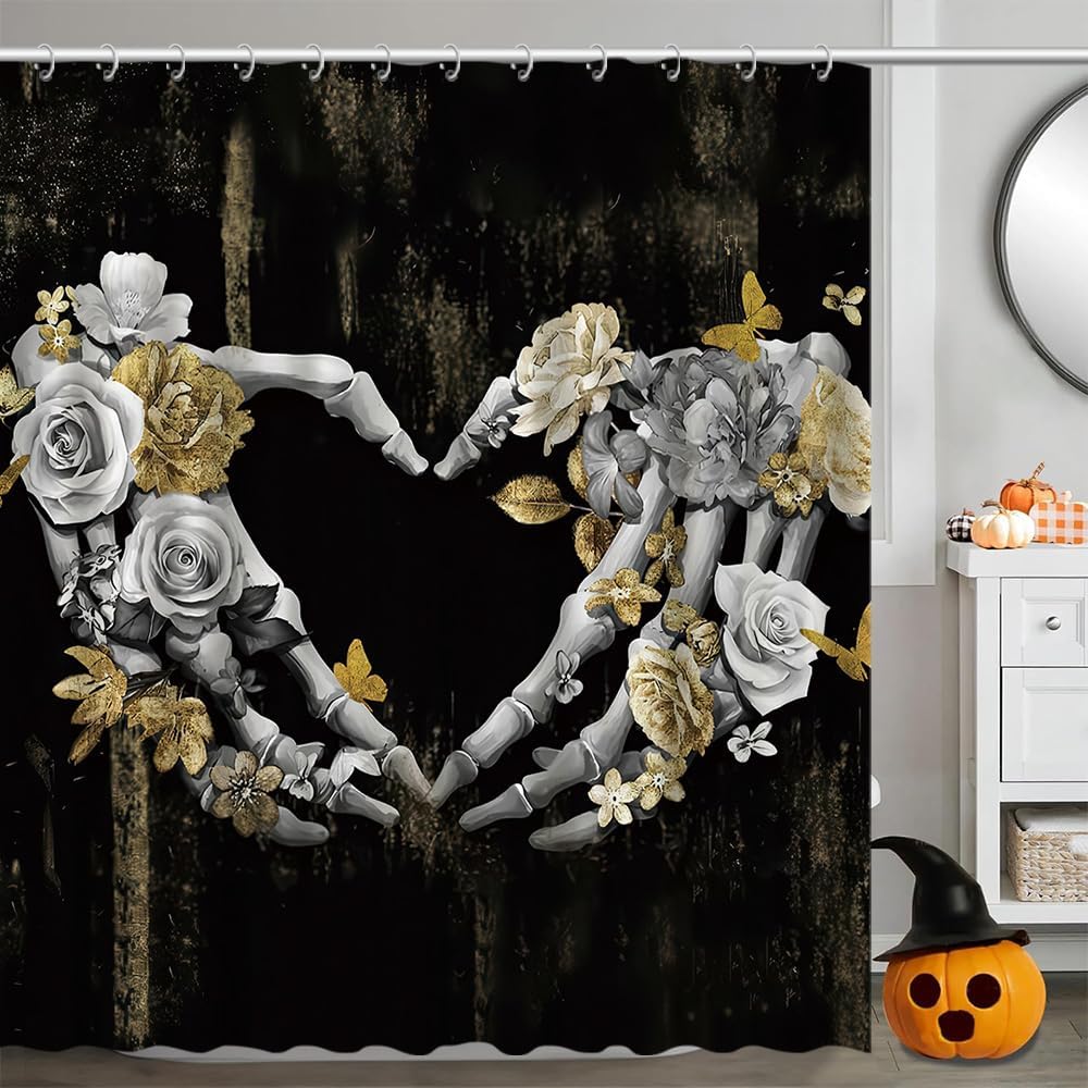 Spooky Halloween Shower Curtain Scary Face Cute Bathroom Decor with HooksFabric Curtain for Party or Home Decoration