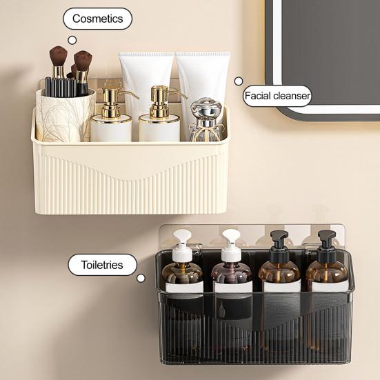 Wall Mount for Small Items Wall-mounted Storage Rack, Transparent Plastic Space Saving Organizer Bin, Multi Purpose Self Adhesive No Drill Container