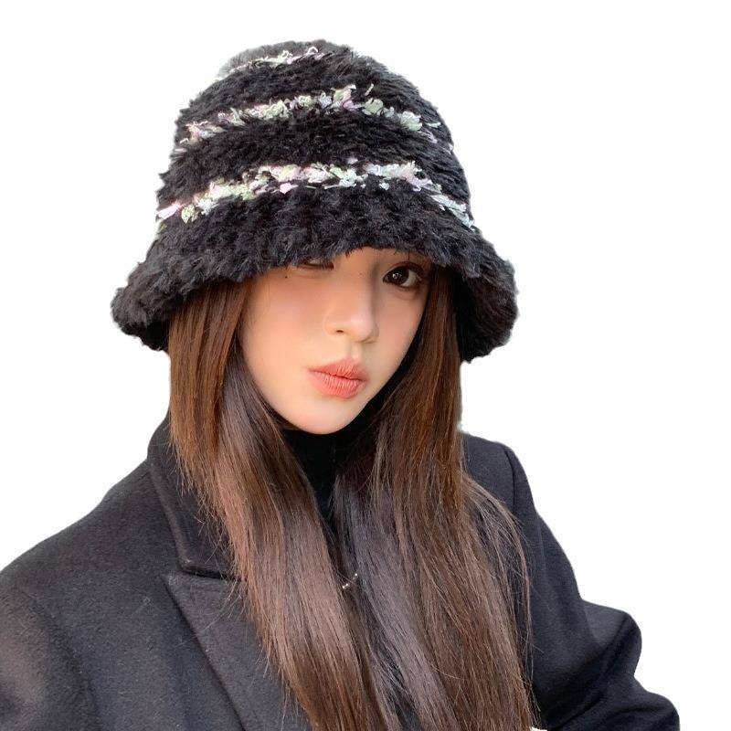 Thickened Fluffy Knitted Hat for Women In Autumn and Winter Woolen Hat Warm Ear Protection Face Small Big Head Circumference Fisherman Hat
