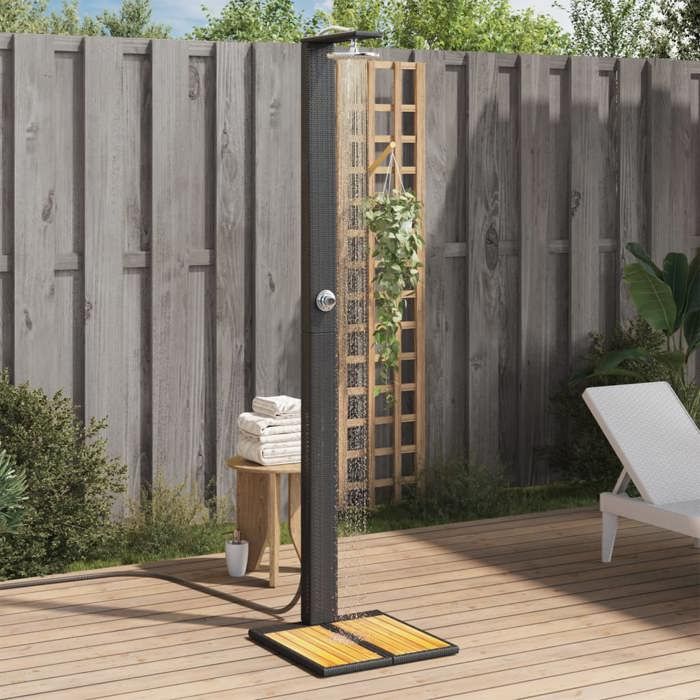 VidaXL Douche d'Extérieur, Meuble de Jardin avec Poignée Rotative, Douche de Piscine Patio Arrière-cour, Noir Résine Tressée 368206