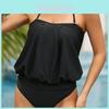 Elegant Solid Black Bikini Set With Nylon Fabric And Removable Padding For Water Sports Women