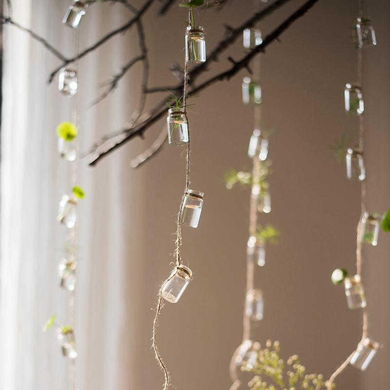 Wind Chimes Style Decor Glass Vase Strings Hanging Vase With Bottle Jelly Glass Bottle String Decoration Pendant