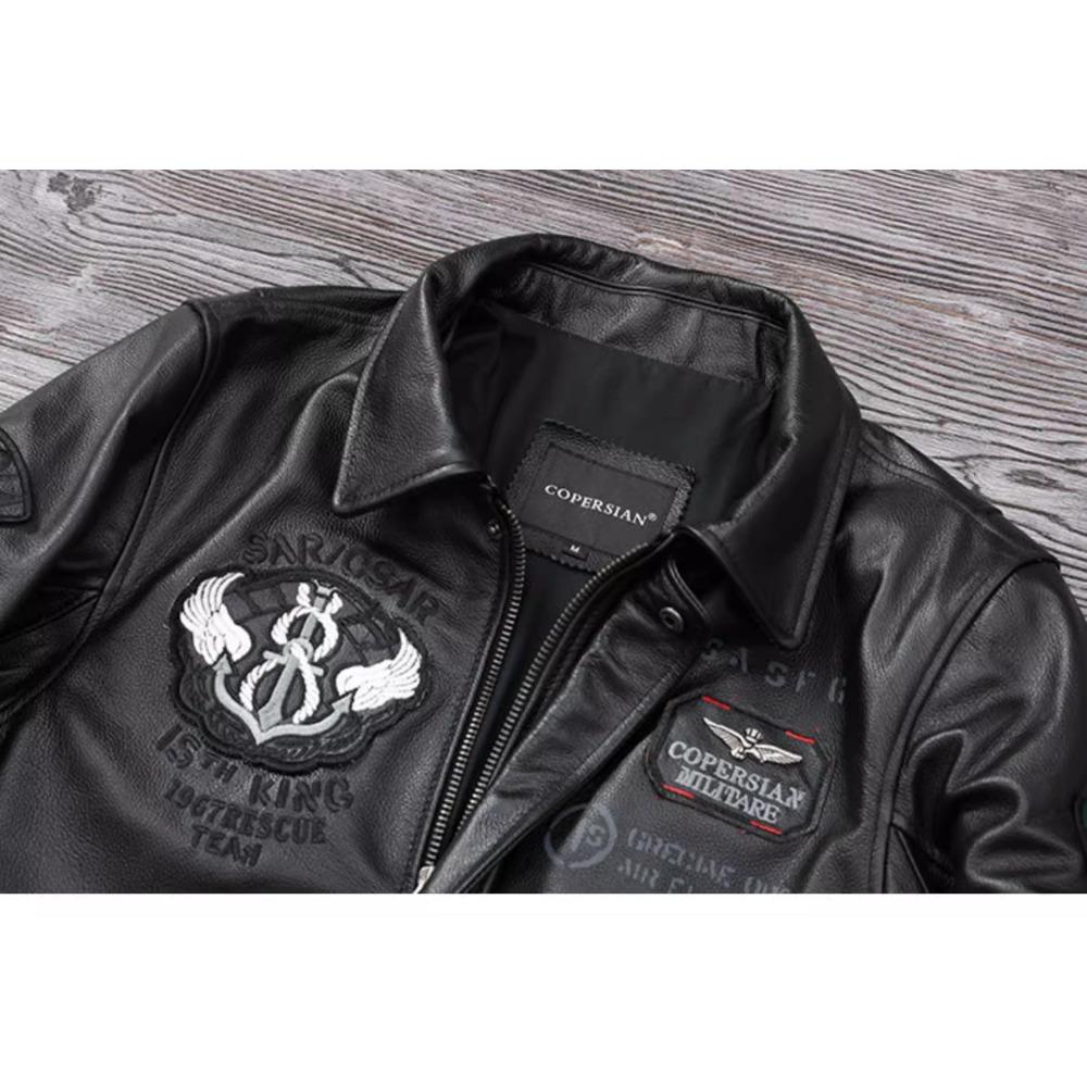 Chinese Size Genuine Leather Jacket for Men Real Cowhide Skin Military A2 Flight Suit Embroidered Pilot Coats Mens Aviation Clothing Autumn