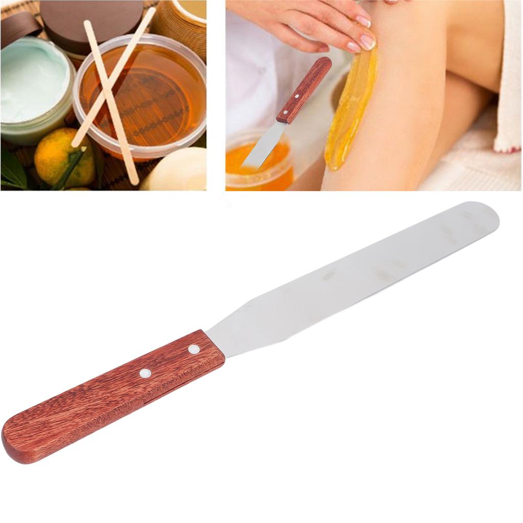 Metal Wax Spatulas Straight Stainless Steel Body Waxing Stick with Wooden Handle for Hair Removal