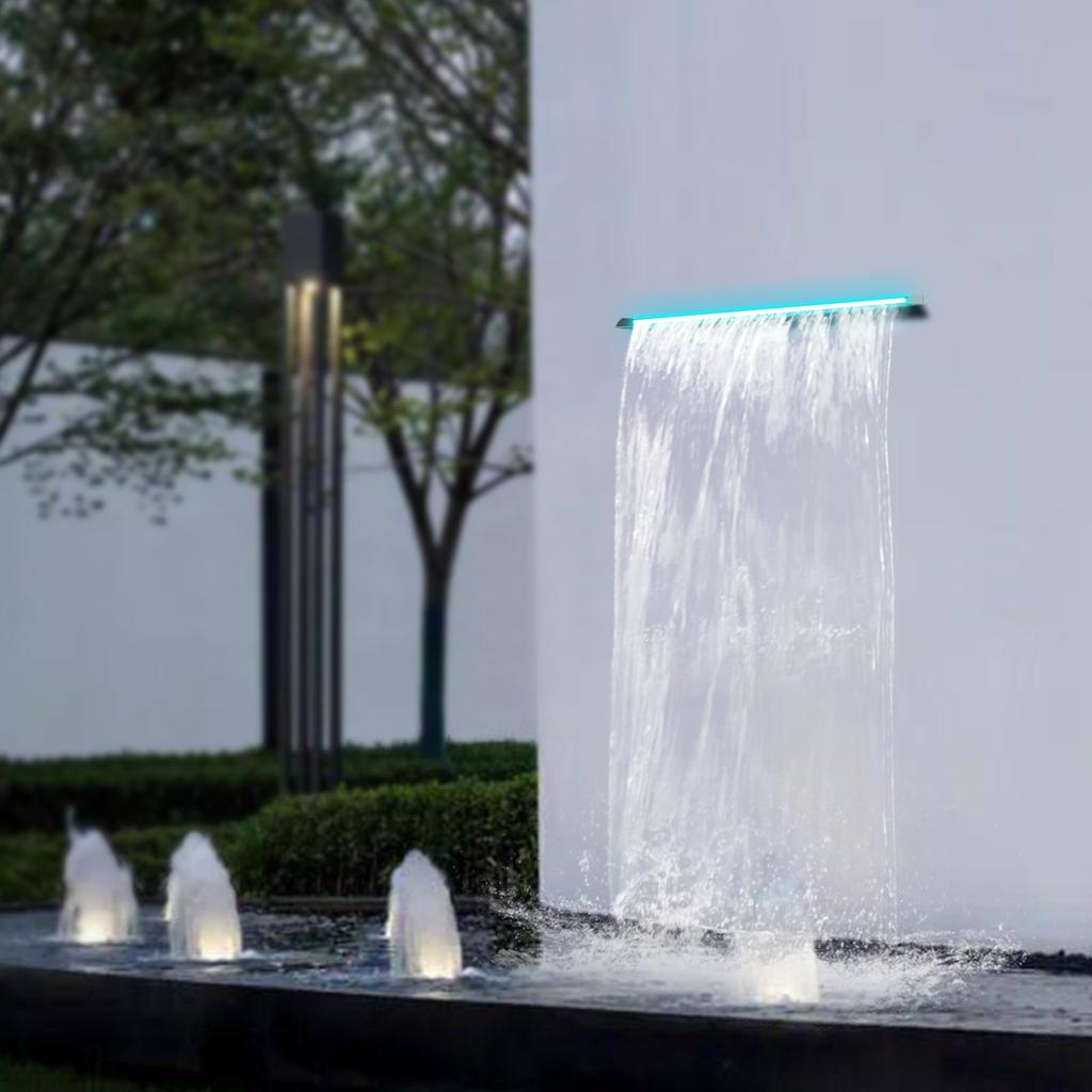 Edelstahl Wasserfall Überlauf, 12" Breite Strömungspool Brunnen mit Mehrfarbigen LED-Leuchten & Reinigungsset, Gartendekor Brunnen