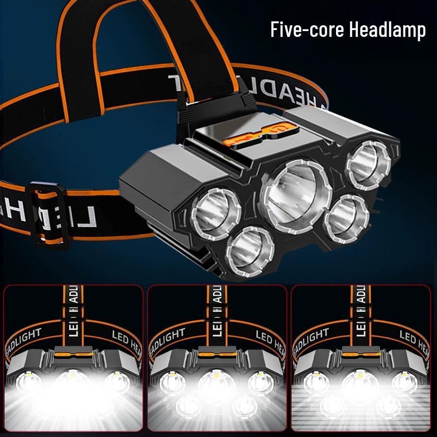 Top-Selling Rechargeable 5-LED Waterproof Headlamp with Ultra-Long Battery for Cycling and Fishing