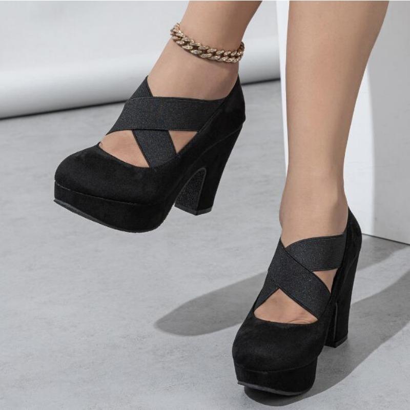 Spring Autumn Suede Women's Wedge Heels Shoes Round Toe Retro Thick Sole Platform High Heels Large Size Women's Shoes