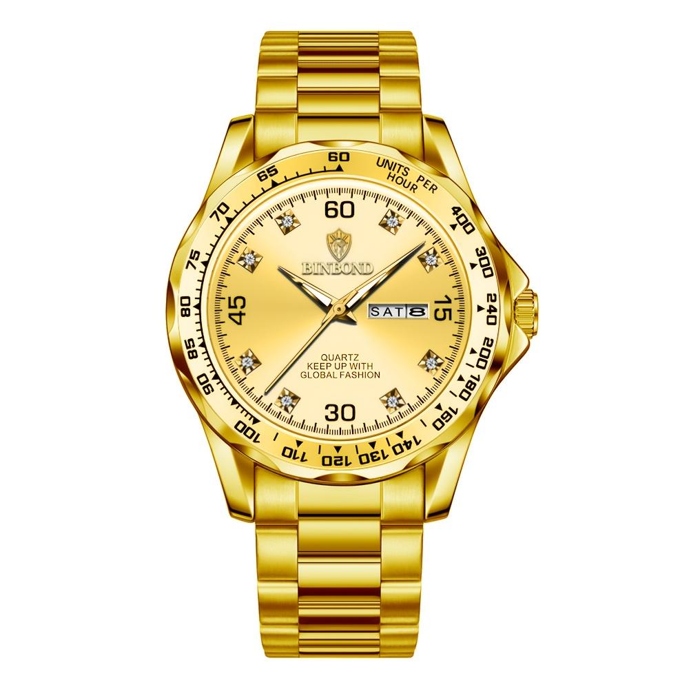 BINBOND Herrenuhr für Herren Klassische Doppelkalenderanzeige Leuchtzeiger Wasserdicht Edelstahlarmband Business Herrenuhren