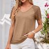 Spring and Summer Patchwork Mesh Short Sleeved Top Solid Color Casual Loose Women's T-shirts