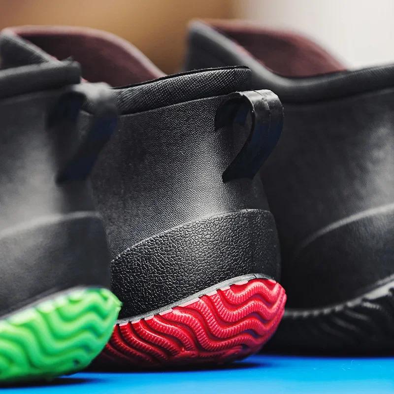 Fashion Men's Rain Shoes Waterproof Short Boots Trendy Fashionable Non-Slip Wear-Resistant Kitchen Work Outdoor Fishing Rubber Shoes