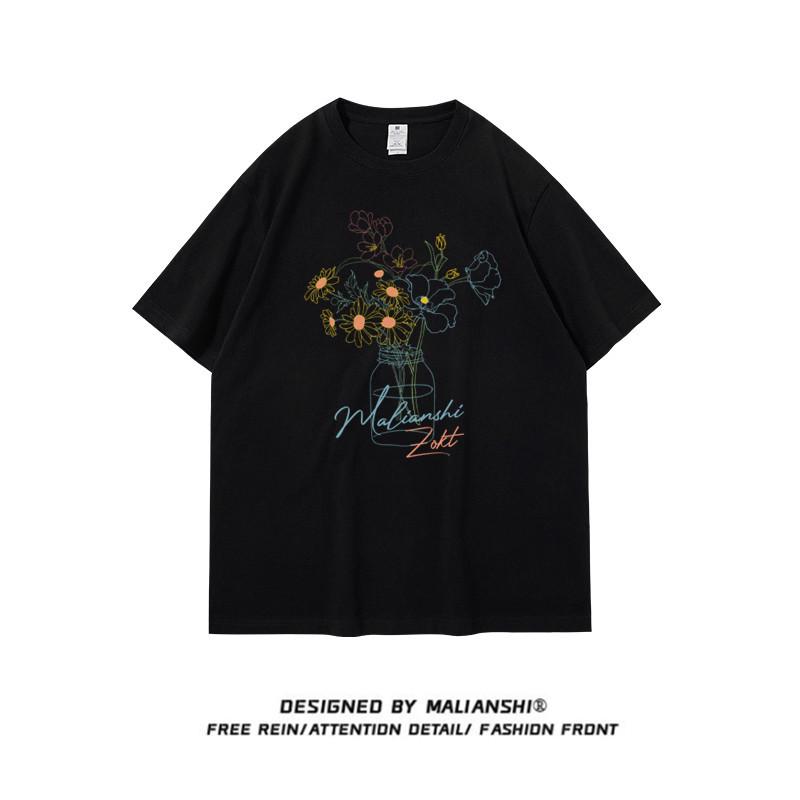 Women's Plus Size American Retro Cotton Short Sleeve T-Shirt - Loose Fit, Unique Painting Design, Perfect for Couples