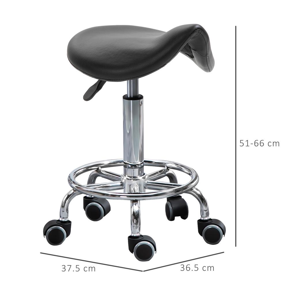 Height-Adjustable Stool with 5 Wheels and Ergonomic Foam-Padded Seat, 36.2x37.5x51-66 cm, Black