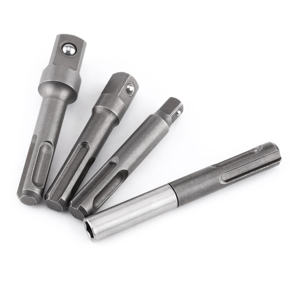 4 PCS 1/4 Inch 3/8 Inch 1/2 Inch SDS Plus Adapter Set Hex Shank Stainless Steel SDS Plus Extension Cr-V