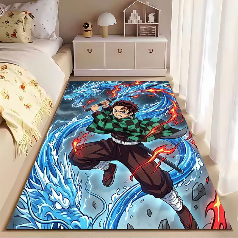 Anime Warrior with Fire Dragon suitable as a non-slip mat for the living room or bedroom sofa