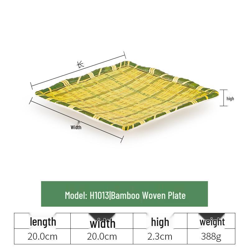 Kreative Melamin-Platte im Bambus-Web-Stil für Hot Pot, Grill und Dessert-Servieren