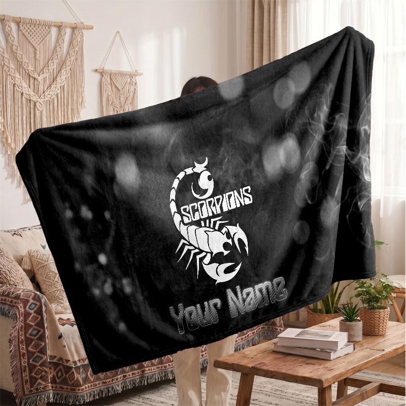 Scorpions Flannel Blanket, Custom Name Text Personalized Soft Throw Blanket Home Decor Gift