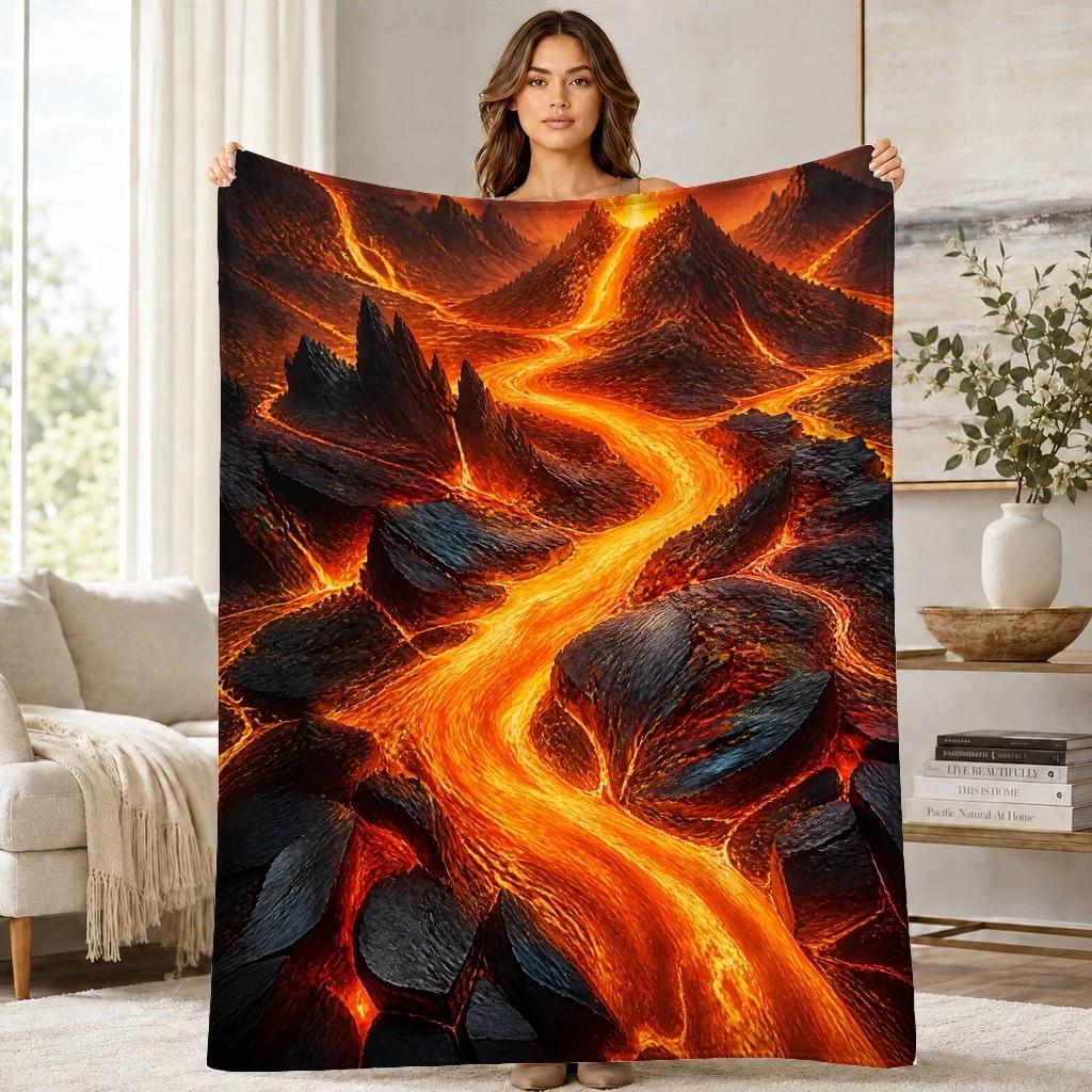 Volcanic Lava Flow Coral Fleece Blanket Nature Landscape Decor