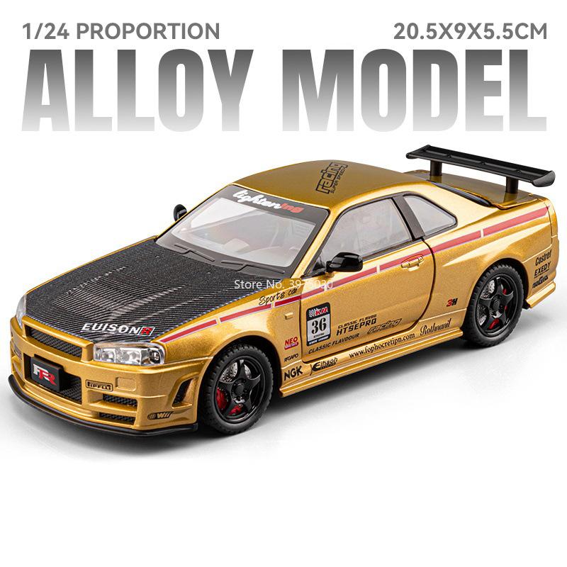 1:24 Legierung GTR SKYLINE GTR-R34 Spielzeugautos Modelle Türen Geöffnet Miniaturfahrzeuge Rückziehmotor Supercars Kindertagsgeschenke
