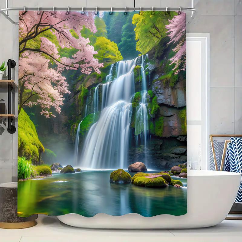 

Retro Pattern Shower Curtain Pink Floral Print Polyester Fabric Bath Decor Home Accessories Waterproof Curtains in Bathroom (180 90x180cm
