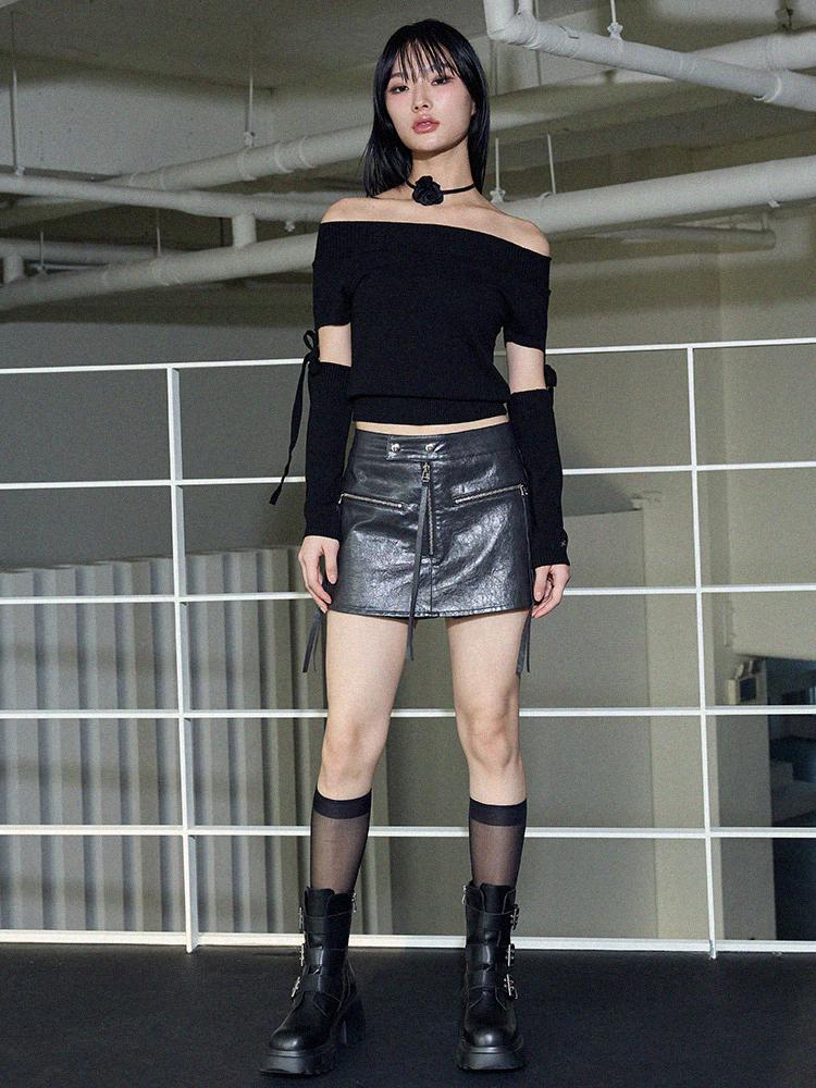 ITOV SEOUL Vintage Leather Skirt Pants Gy