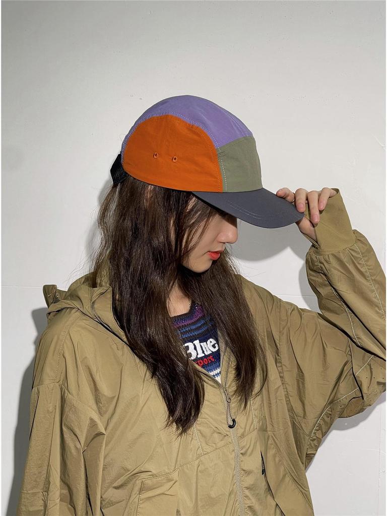 Stylish Five-Panel Quick Dry Skater Hat: Japanese Color Block, Hip Hop Flat Brim, Outdoor Sports Cap