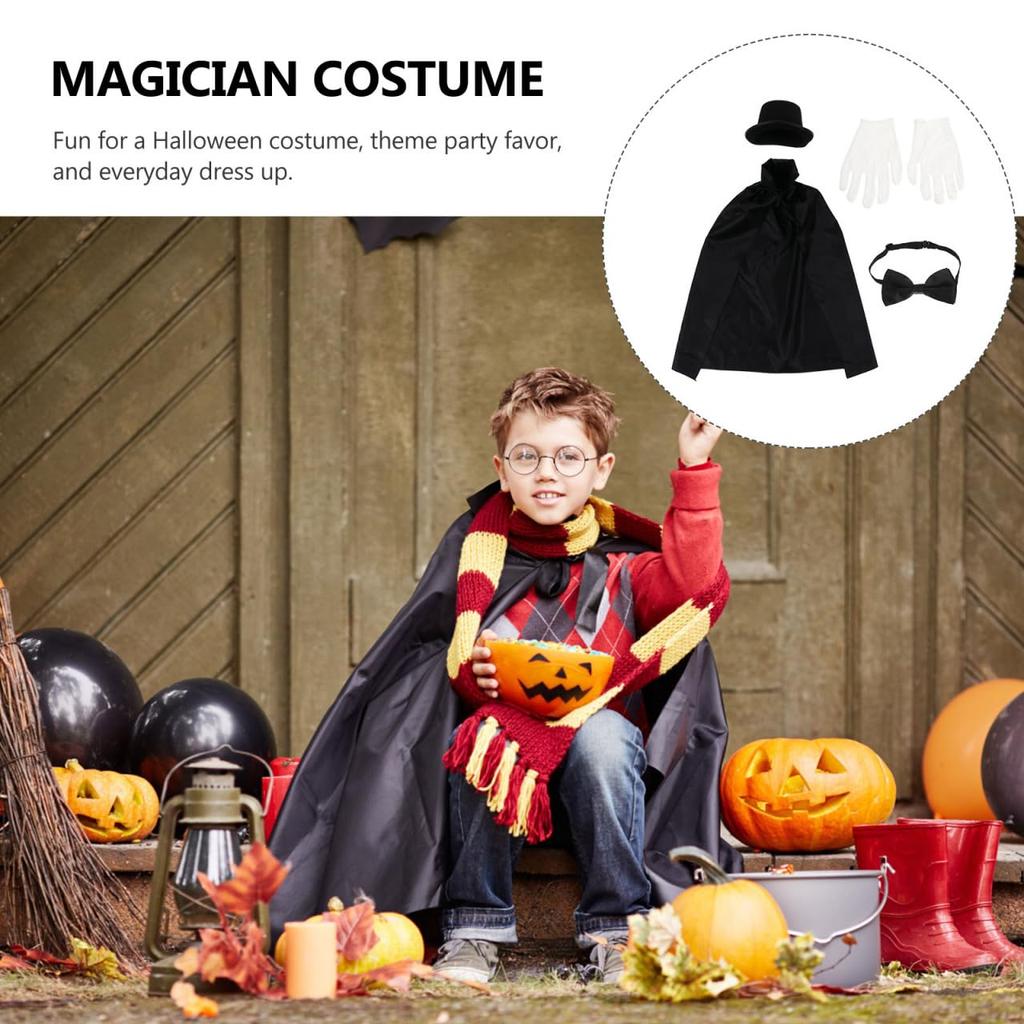 Alasum Kids' 4-Piece Magician Costume Set, Includes Top Hat, Bow Tie, Cape, and Gloves, Prop Suit, and Magic Supplies, Perfect as a Birthday Gift