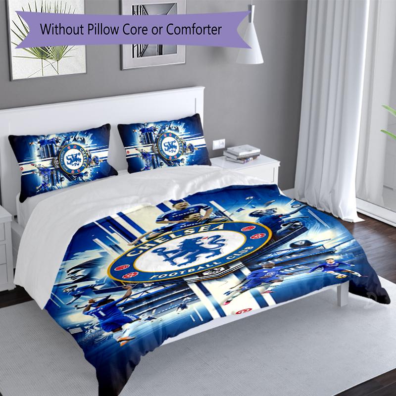 3-teiliges Chelsea FC Logo Bettwäsche-Set, Enthält 1 Bettbezug und 2 Kissenbezüge, Hautfreundlicher & Bequemer Stoff, Geeignete Bettwäsche-Sets