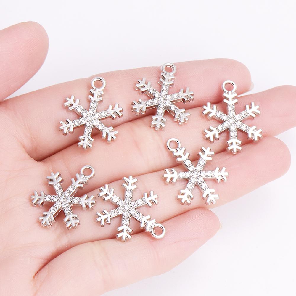 10Pcs Delicate Pearl Zircon Snowflake Pendant Alloy Metal Charms for Diy Jewelry Making Necklaces Earrings Craft Accessories