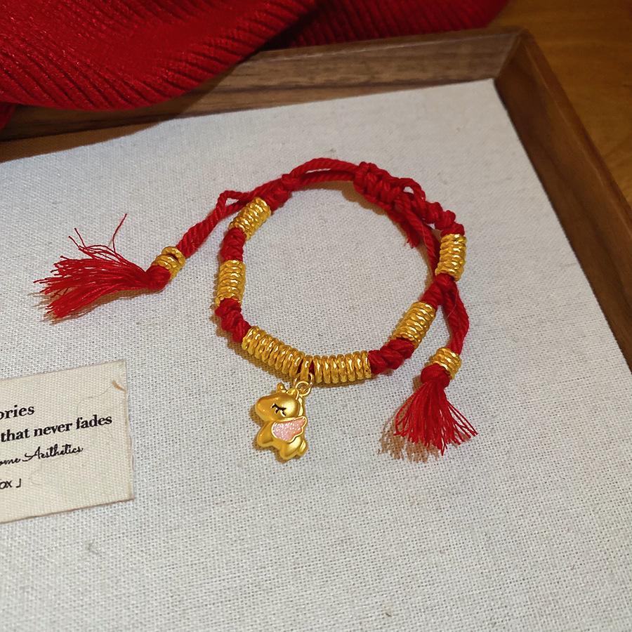 Chinese Style Woven Cotton Rope Geometric Bracelet with Copper Coin Design - Versatile, Fashionable, and High-end Jewelry